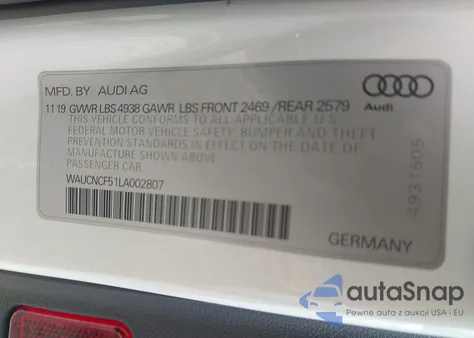 2020 Audi A5 Sportback Premium Plus 45 Tfsi Quattro S Tronic из США, поврежденный, VIN WAUCNCF51LA002807